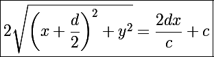 \Large \boxed{2\sqrt{\left(x+\frac{d}{2}\right)^2+y^2}=\frac{2dx}{c}+c}